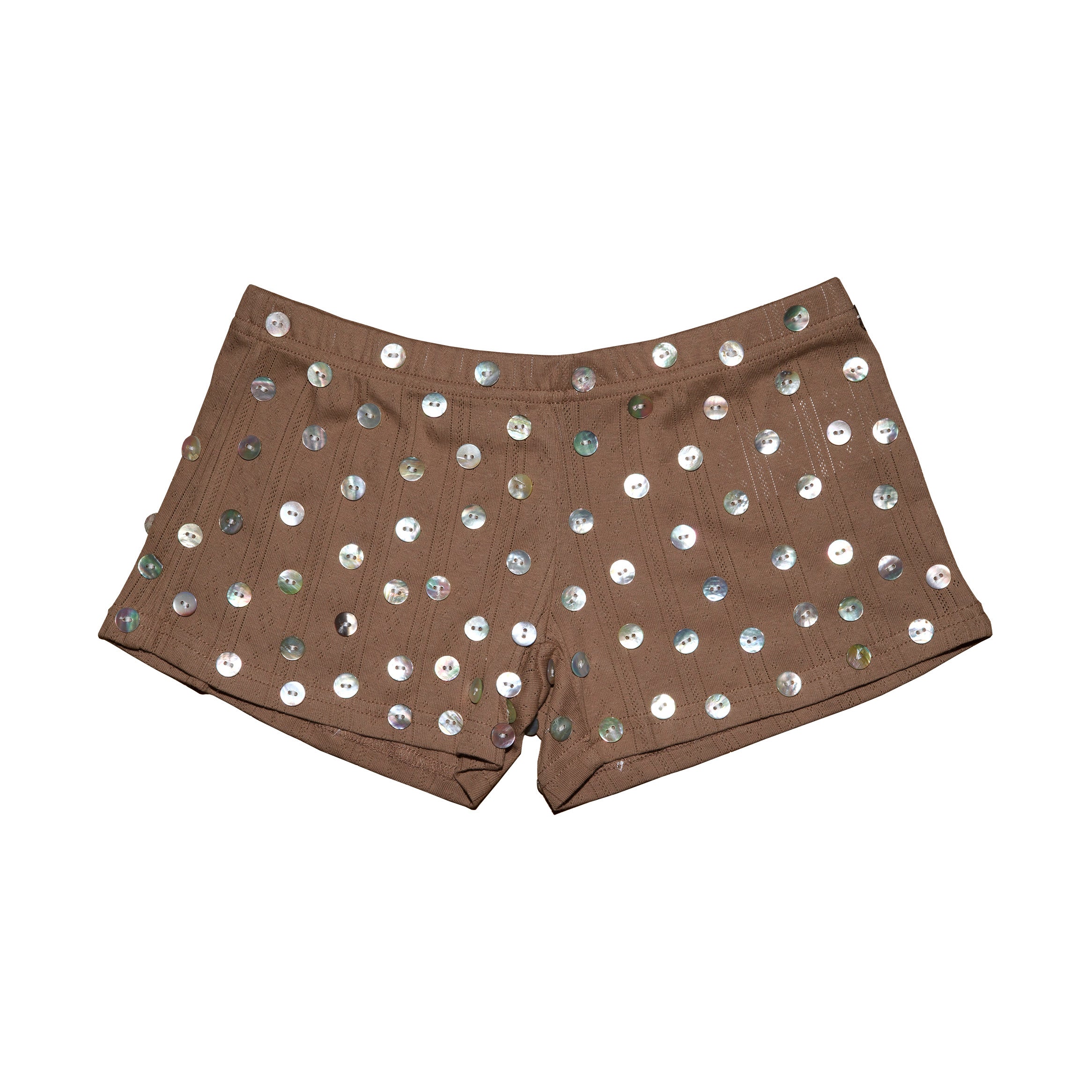 Button Pointelle Shorts Button Pointelle Shorts - open-knit shorts with button detail