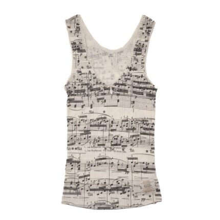 Music Note Print Pointelle Tank Top - graphic pointelle tank