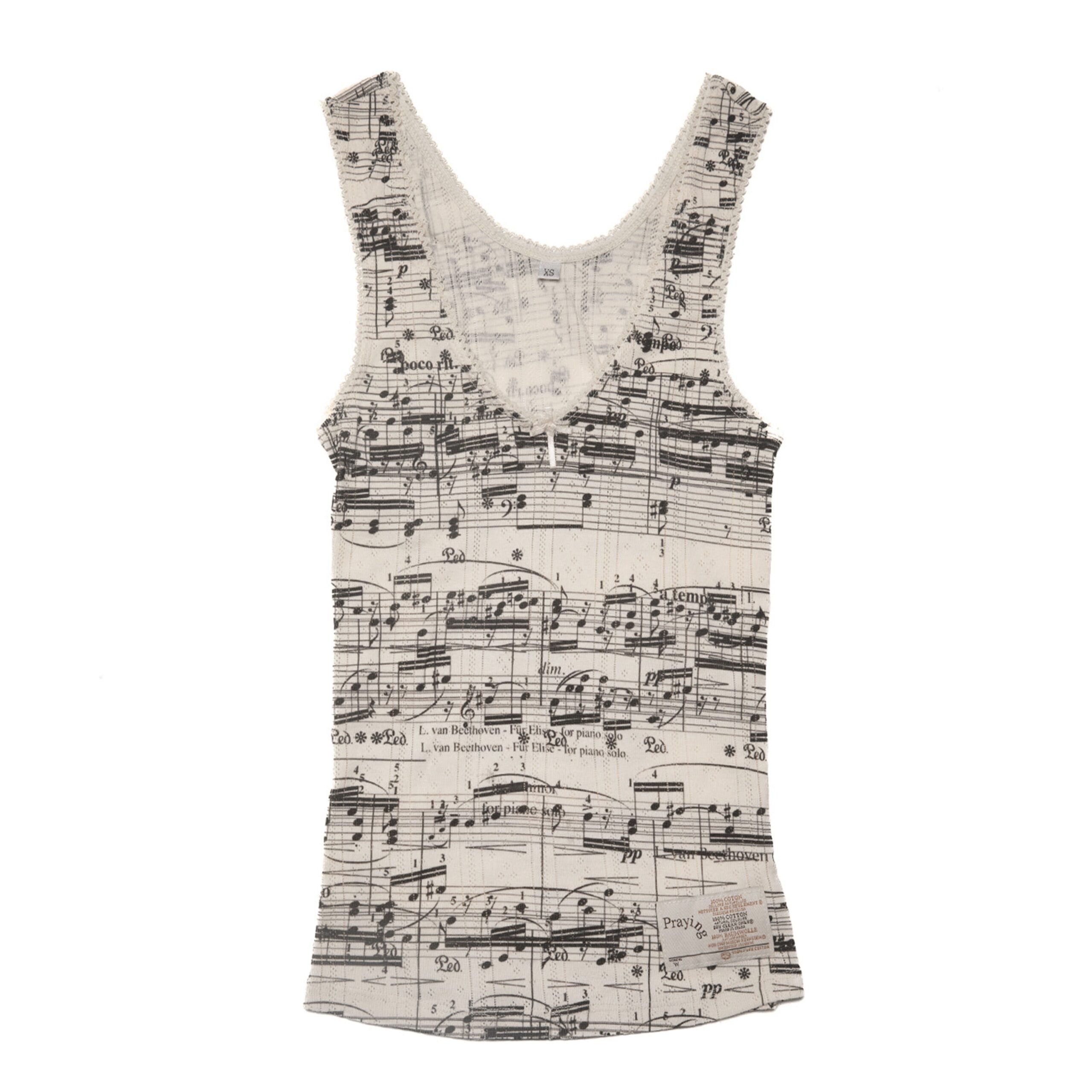 Music Note Print Pointelle Tank Top Music Note Print Pointelle Tank Top - graphic pointelle tank
